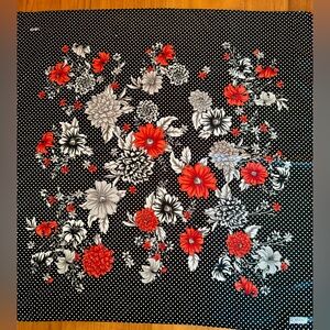 Romano Black and White Polka Dot Scarf with Floral Accents